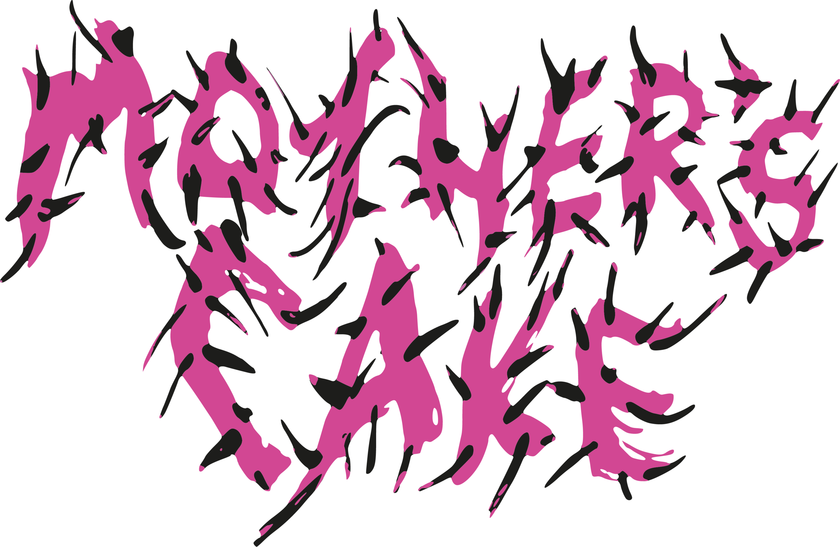 Mother's Cake label in pink with black dorns and a spooky font